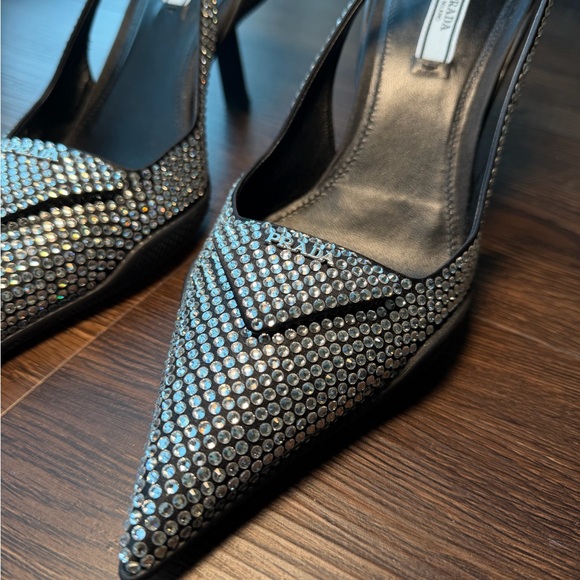 Prada Black Rhinestone Pointed Slingback Pumps - Picture 4 of 6